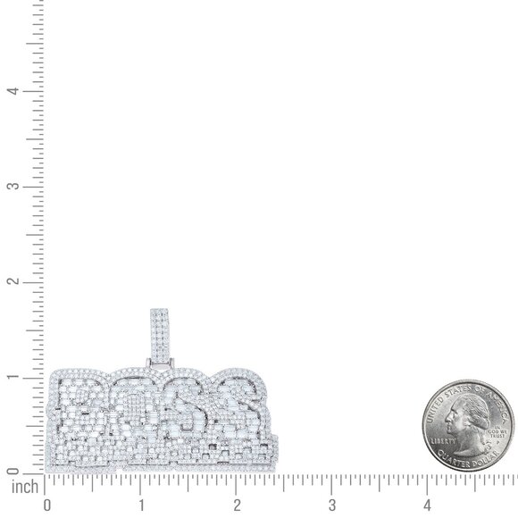 925 Sterling Silver Mens Round Baguette 13.53ct Moissanite Boss Talking Pendant